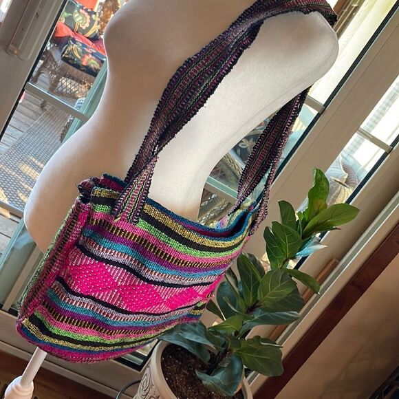 NWOT Multicolor Woven Zip Top Tote - Picture 3 of 7